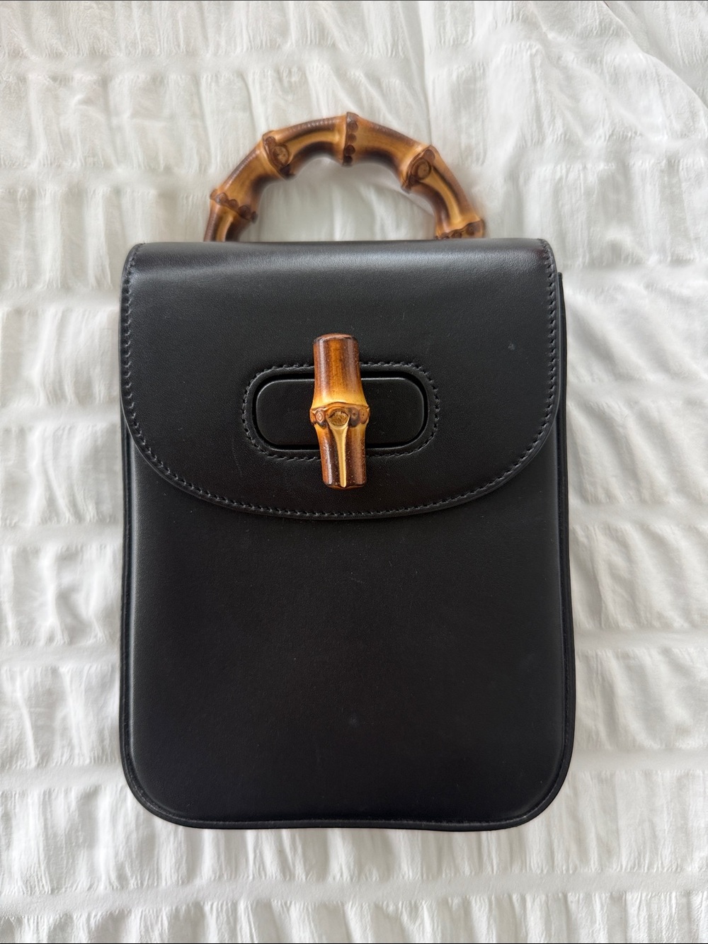 Gucci Black Leather Top-Handle Bag with Bamboo Accent